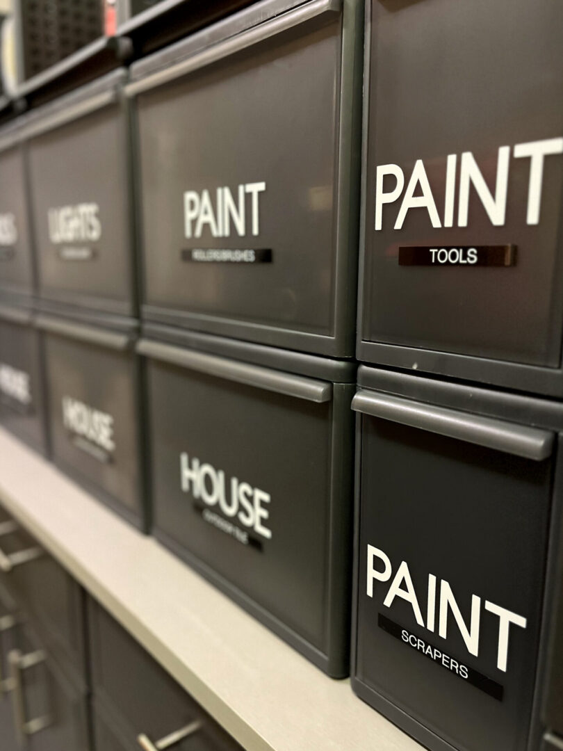 A row of black boxes with the words " paint ".